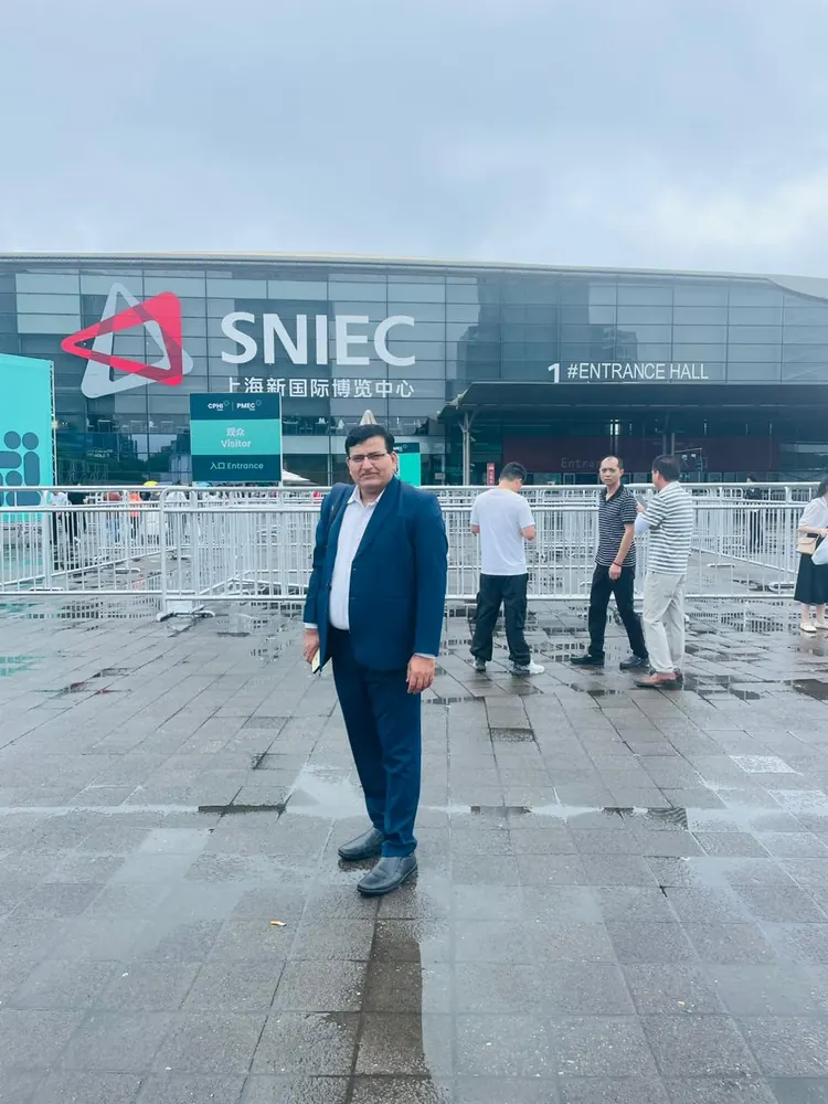 A colleague outside the SNIEC exhibition centre in Shanghai