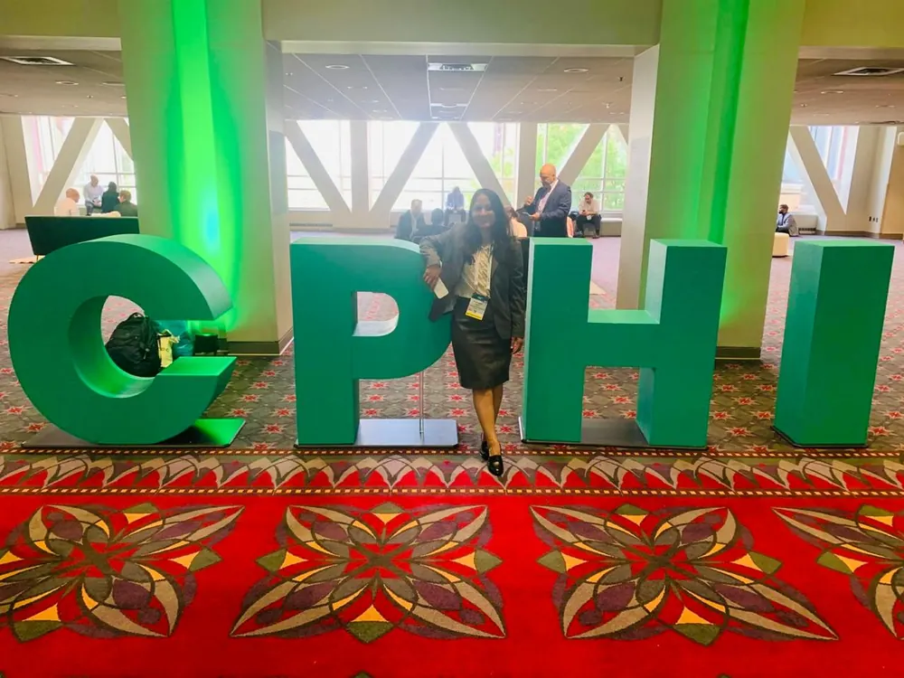 Large green CPHI lettering on the exhibition floor